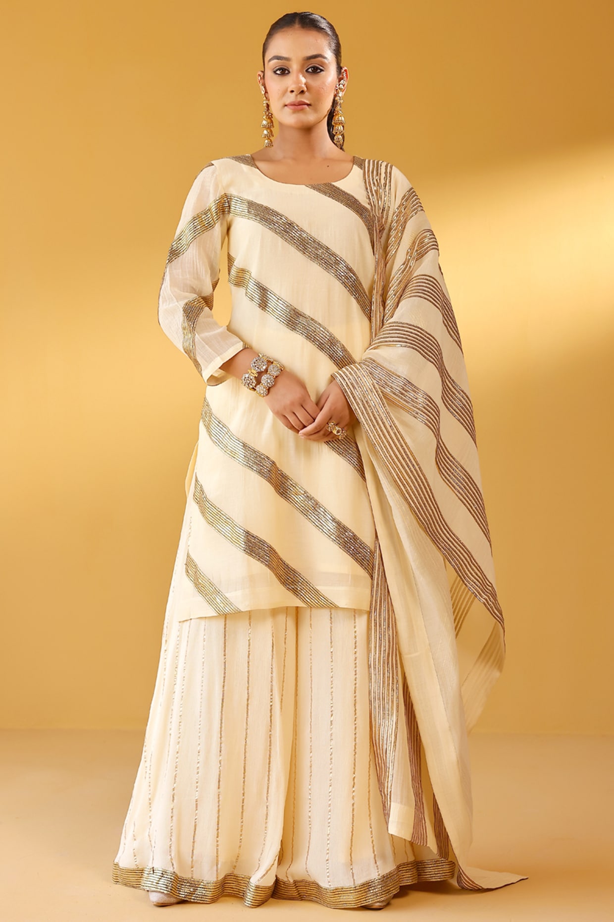 Palak & Mehak Multi-Colored Pure Chanderi & Banarasi Kurta Set