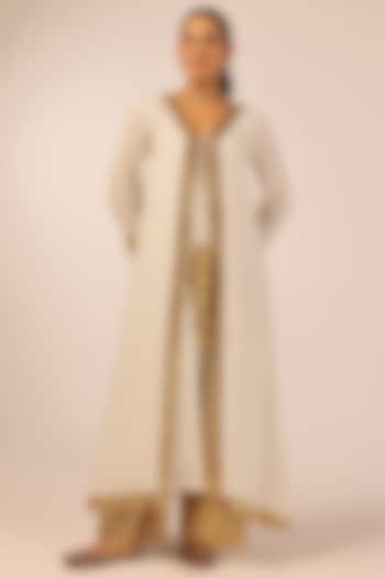 Grey Rayon Lurex Gota Embellished Jacket Set by Palak & Mehak at Pernia's Pop Up Shop