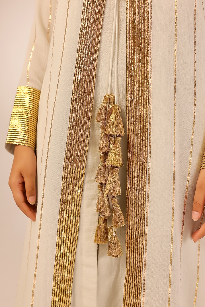 Grey Rayon Lurex Gota Embellished Jacket Set by Palak & Mehak at Pernia's Pop Up Shop