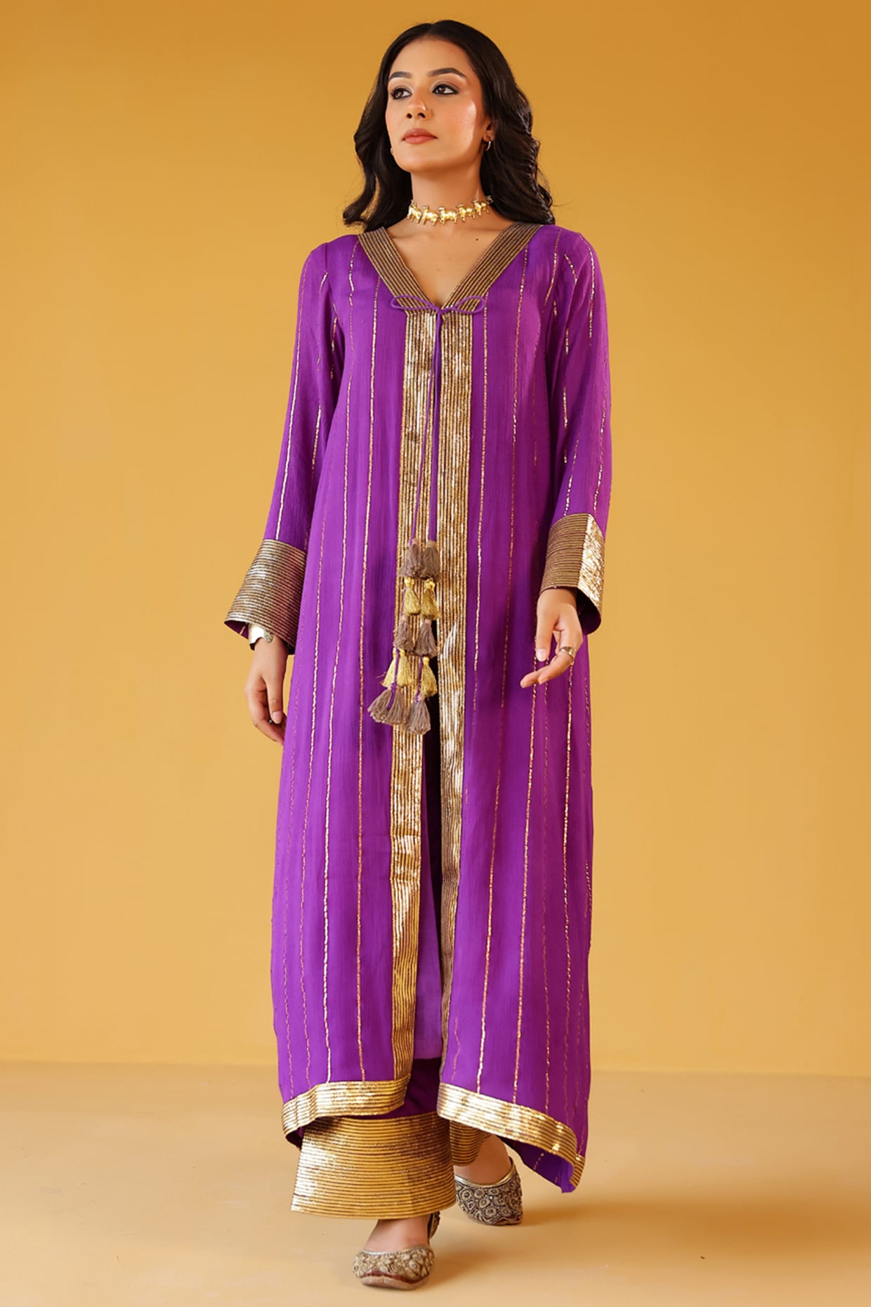 Palak & Mehak Purple Rayon Lurex Gota Embellished Jacket Set