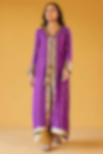 Purple Rayon Lurex Gota Embellished Jacket Set by Palak & Mehak at Pernia's Pop Up Shop