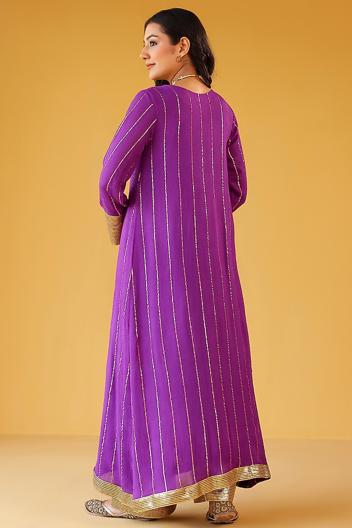 Purple Rayon Lurex Gota Embellished Jacket Set by Palak & Mehak at Pernia's Pop Up Shop