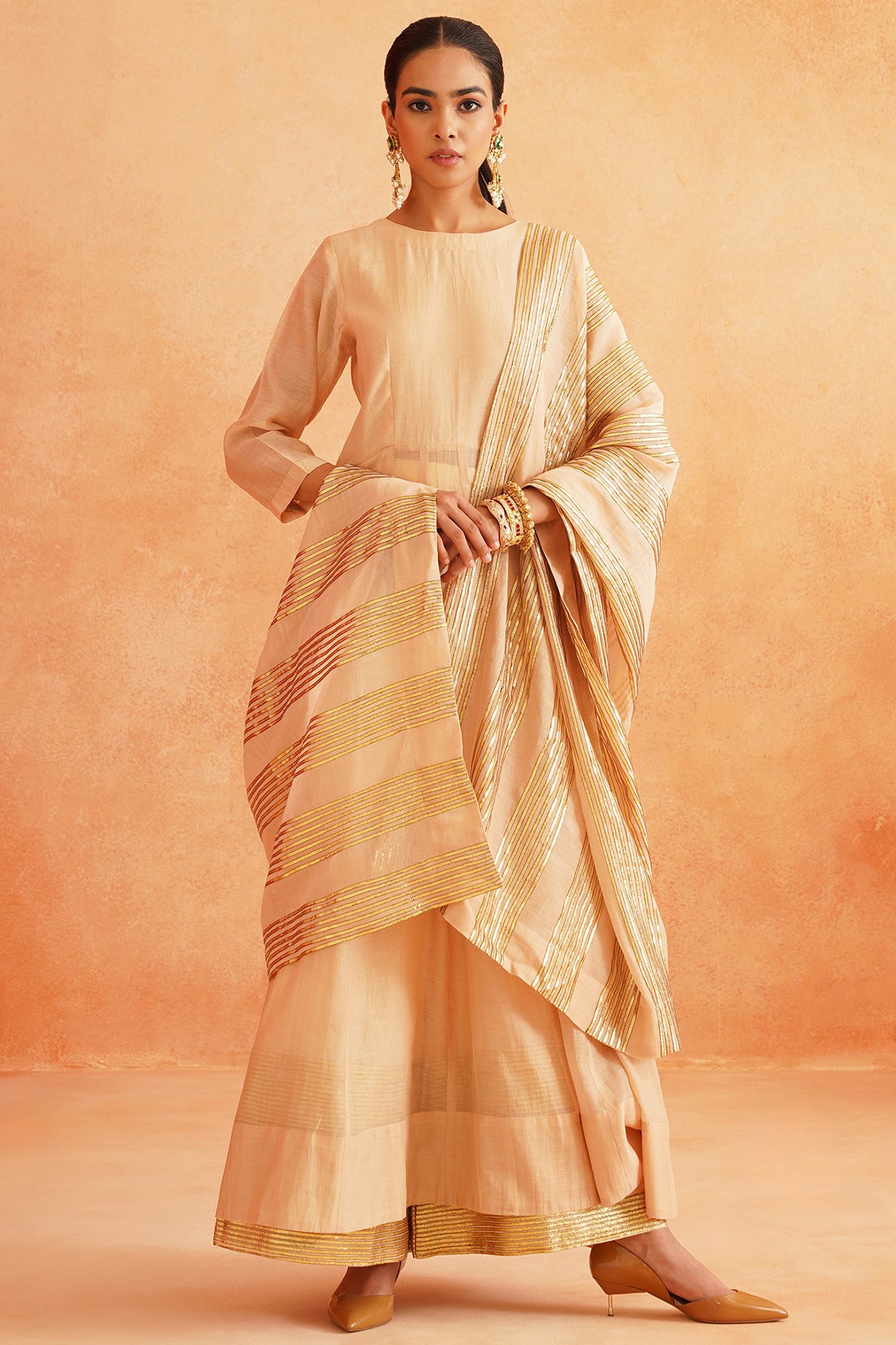 Palak & Mehak Golden Mul Chanderi Kurta Set
