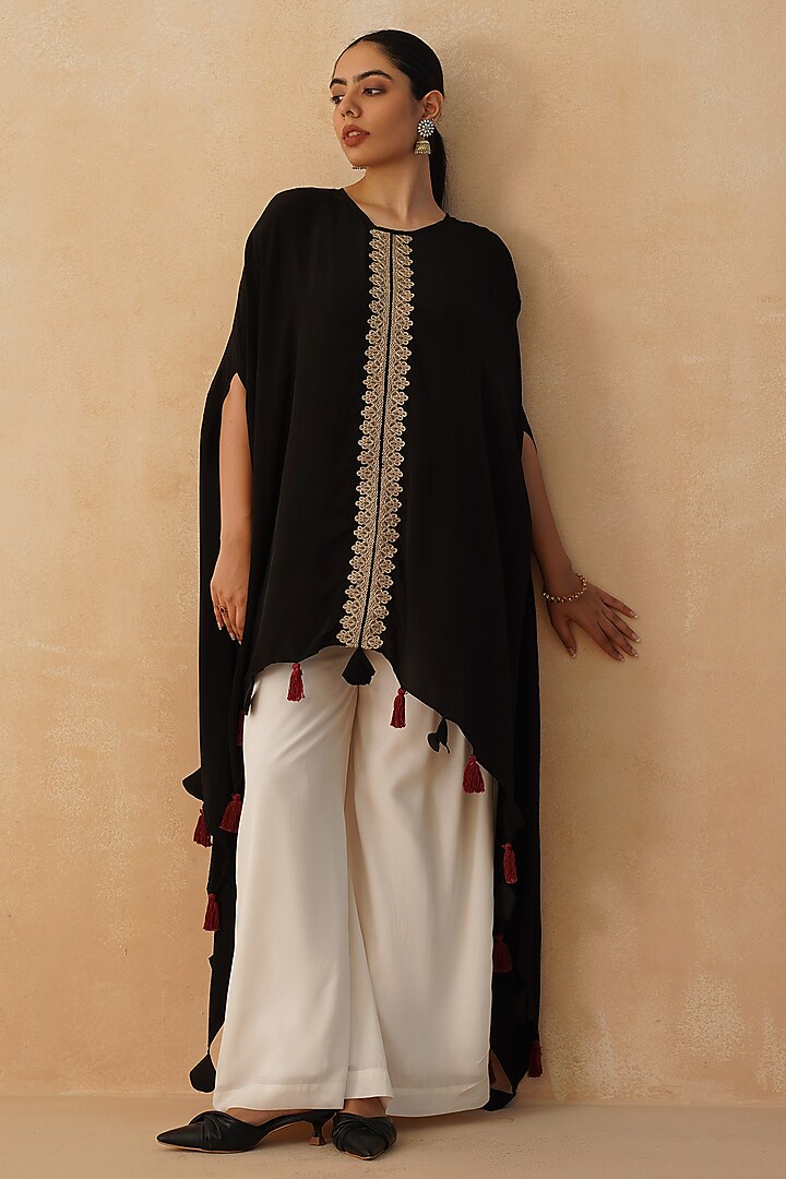 Black Crepe High-Low Cape Set by Palak & Mehak