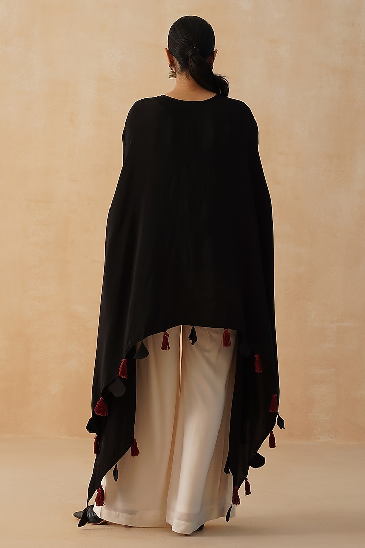 Black Crepe High-Low Cape Set by Palak & Mehak at Pernia's Pop Up Shop