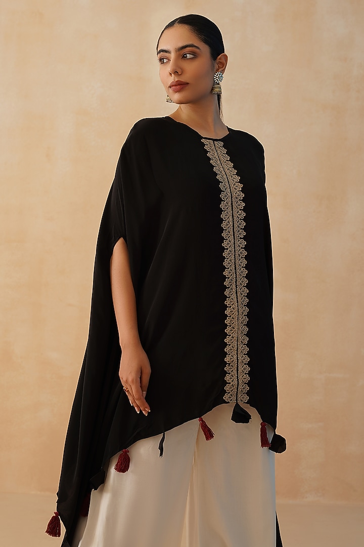 Black Crepe High-Low Cape Set by Palak & Mehak at Pernia's Pop Up Shop