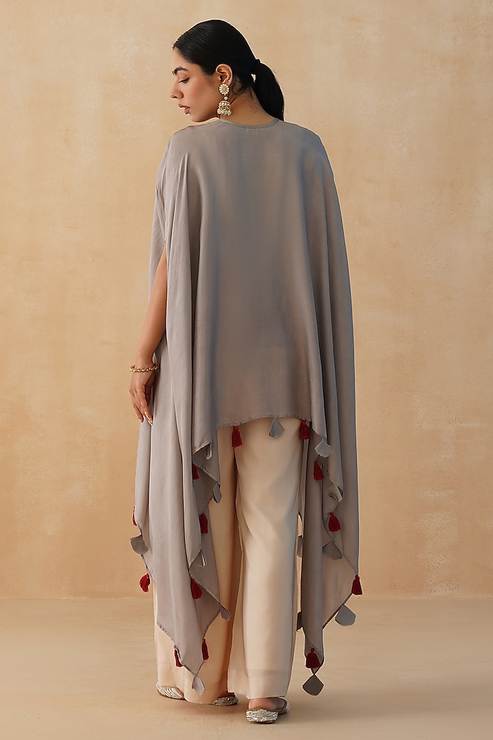 Grey Crepe High-Low Cape Set by Palak & Mehak at Pernia's Pop Up Shop