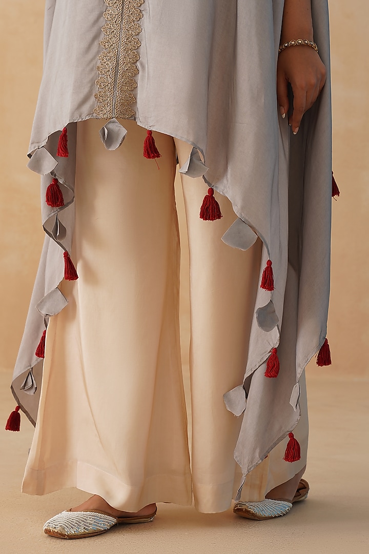 Grey Crepe High-Low Cape Set by Palak & Mehak at Pernia's Pop Up Shop