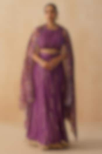 Purple Rayon Lurex Crepe Lehenga Set by Palak & Mehak at Pernia's Pop Up Shop