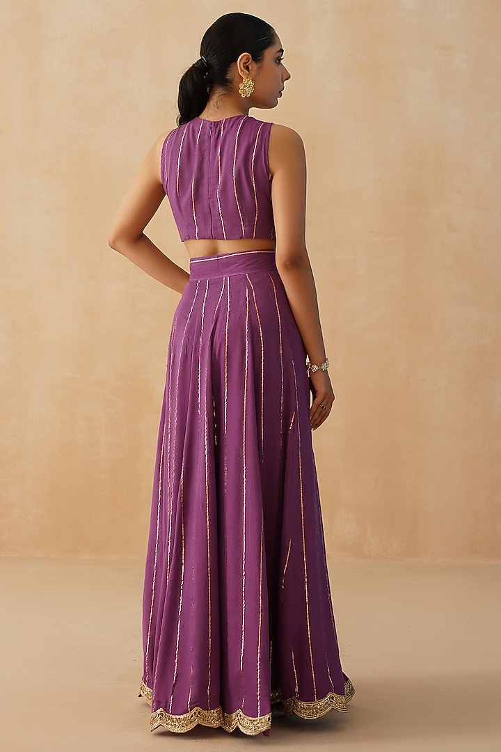 Purple Rayon Lurex Crepe Lehenga Set by Palak & Mehak at Pernia's Pop Up Shop