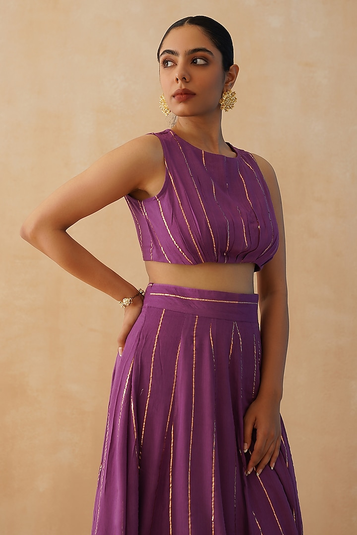 Purple Rayon Lurex Crepe Lehenga Set by Palak & Mehak at Pernia's Pop Up Shop