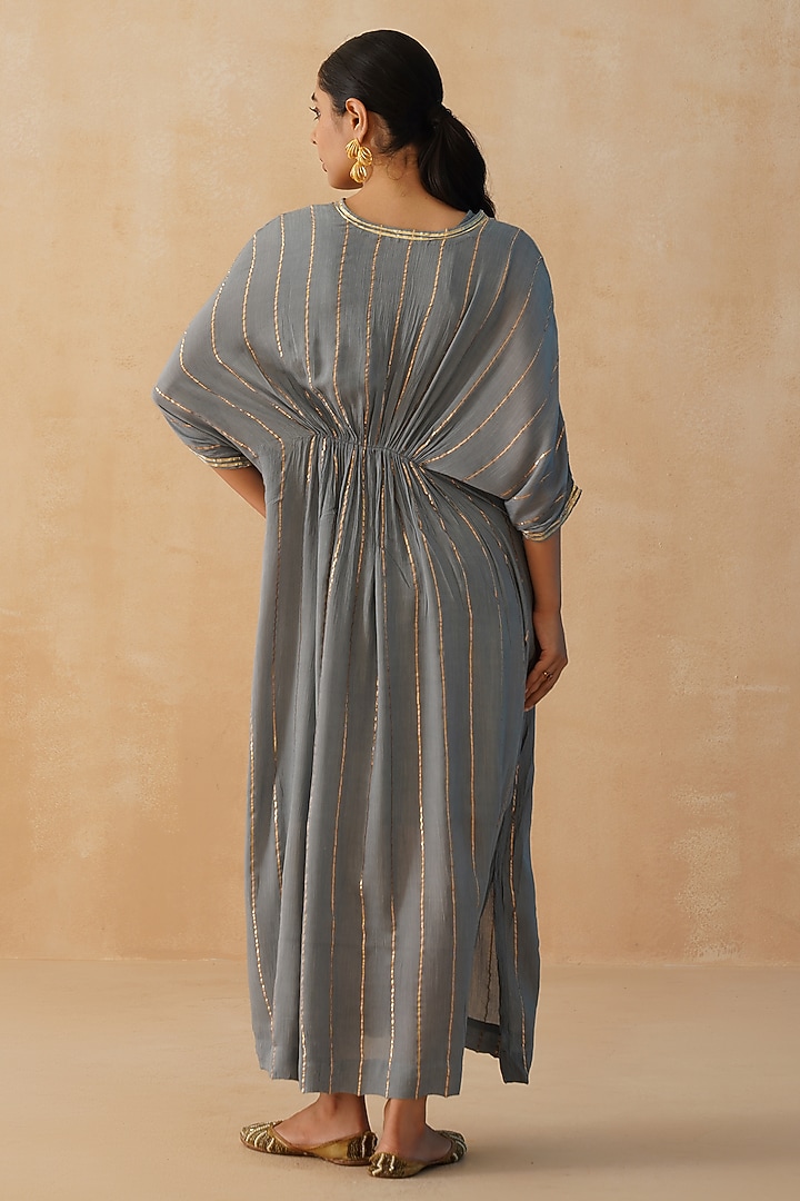 Grey Rayon Lurex Crepe Kaftan by Palak & Mehak at Pernia's Pop Up Shop