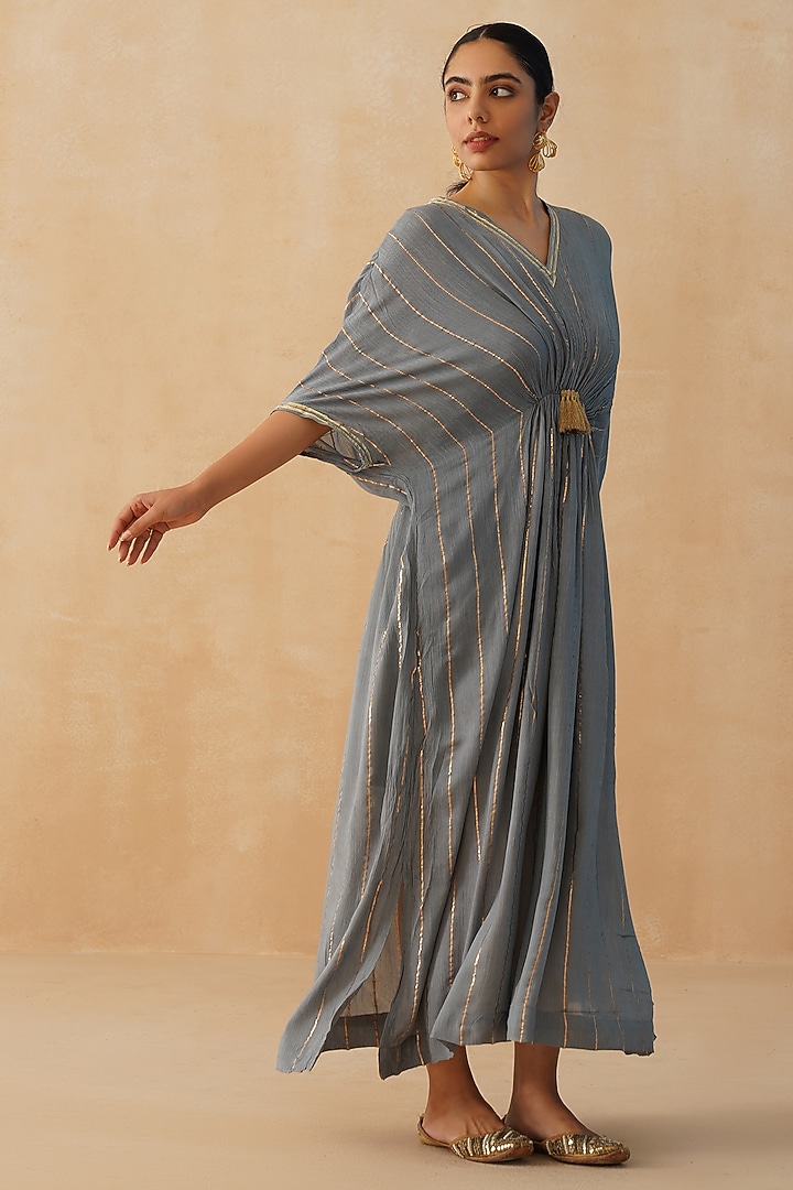 Grey Rayon Lurex Crepe Kaftan by Palak & Mehak at Pernia's Pop Up Shop