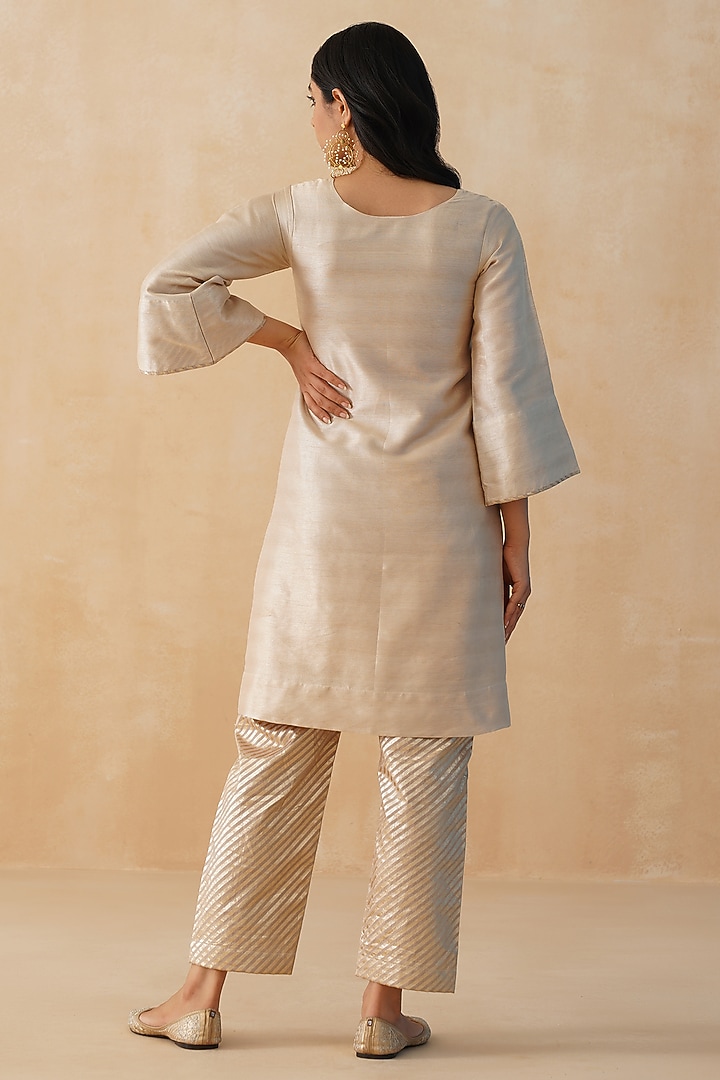 Beige Dupion Silk Gota Kurta Set by Palak & Mehak at Pernia's Pop Up Shop