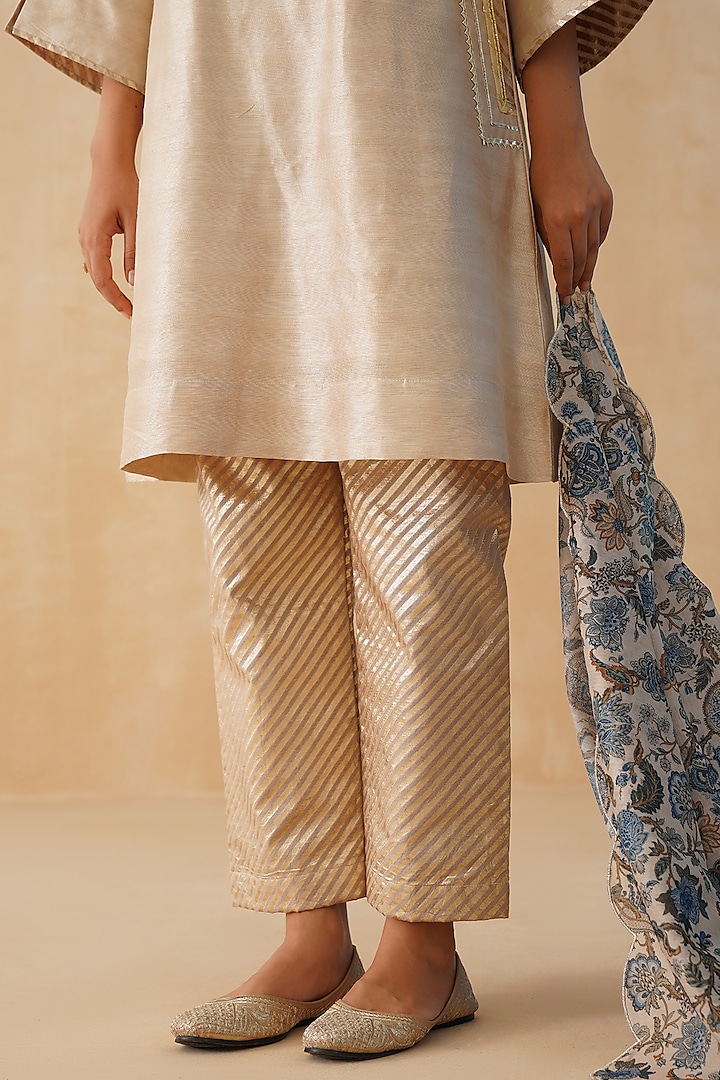 Beige Dupion Silk Gota Kurta Set by Palak & Mehak at Pernia's Pop Up Shop