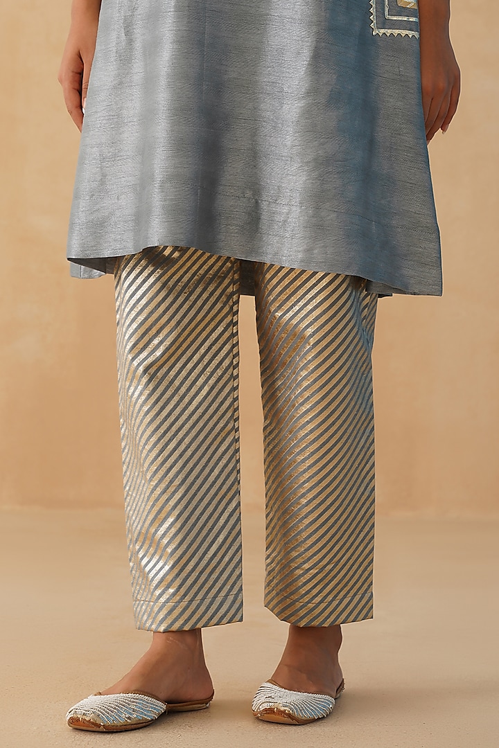 Grey Dupion Silk Gota Kurta Set by Palak & Mehak at Pernia's Pop Up Shop