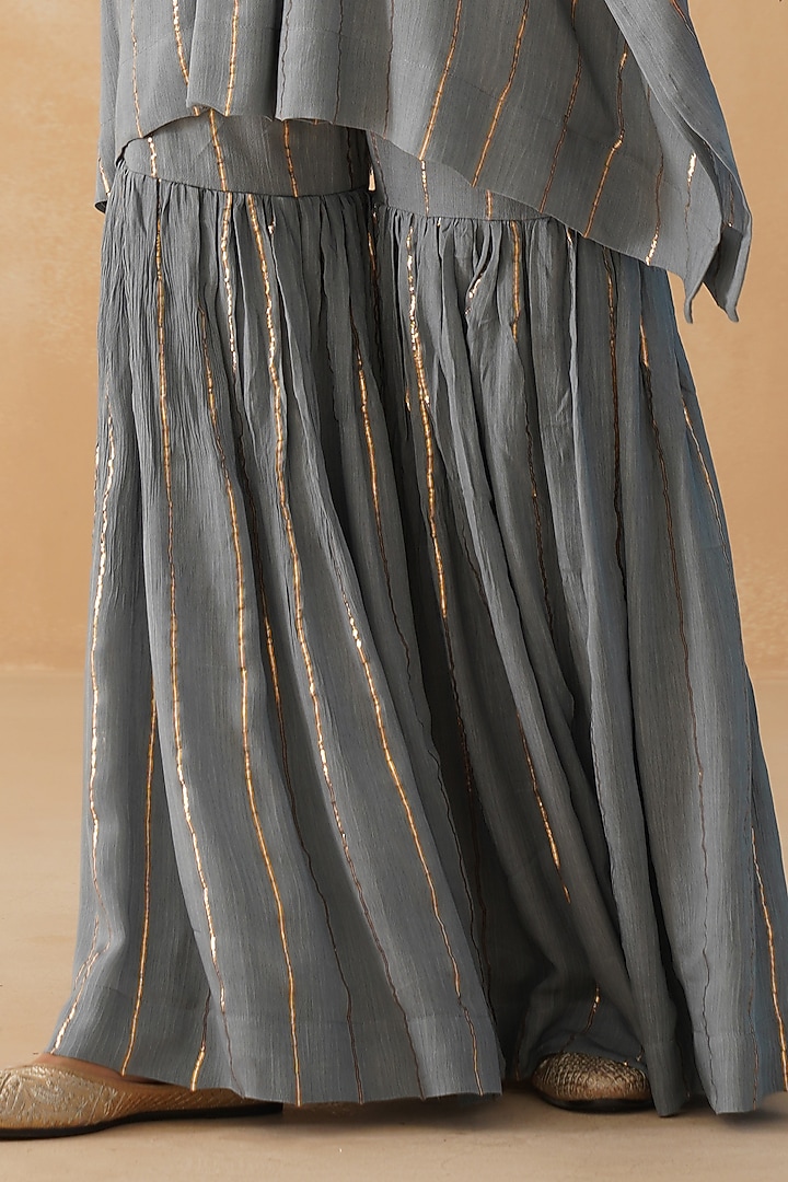 Grey Rayon Crepe Lurex Sharara Set by Palak & Mehak at Pernia's Pop Up Shop