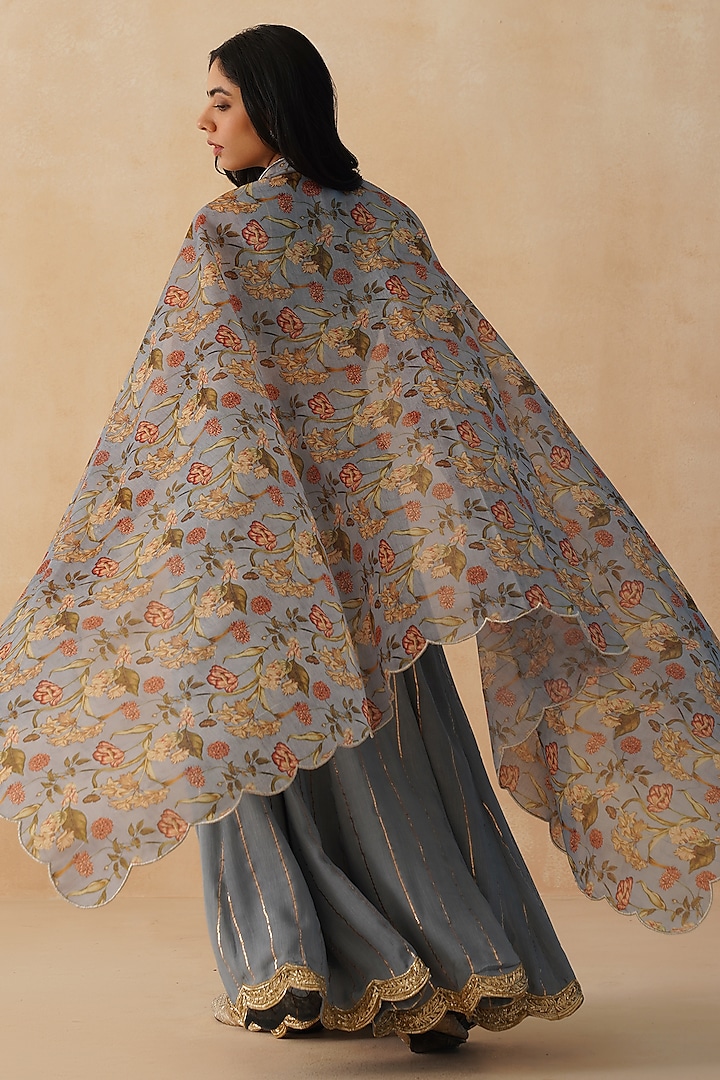 Grey Rayon Lurex Crepe Lehenga Set by Palak & Mehak at Pernia's Pop Up Shop