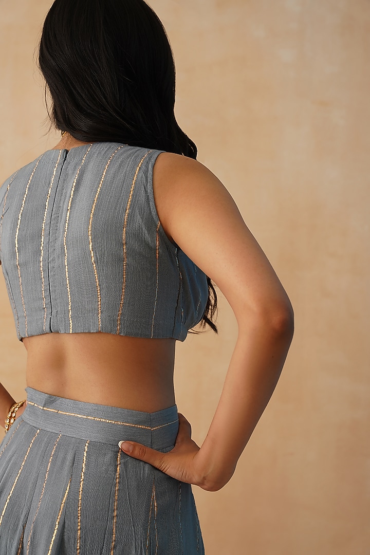 Grey Rayon Lurex Crepe Lehenga Set by Palak & Mehak at Pernia's Pop Up Shop