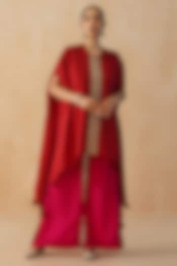 Red Crepe Cape Set by Palak & Mehak at Pernia's Pop Up Shop