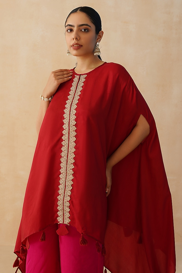 Red Crepe Cape Set by Palak & Mehak at Pernia's Pop Up Shop