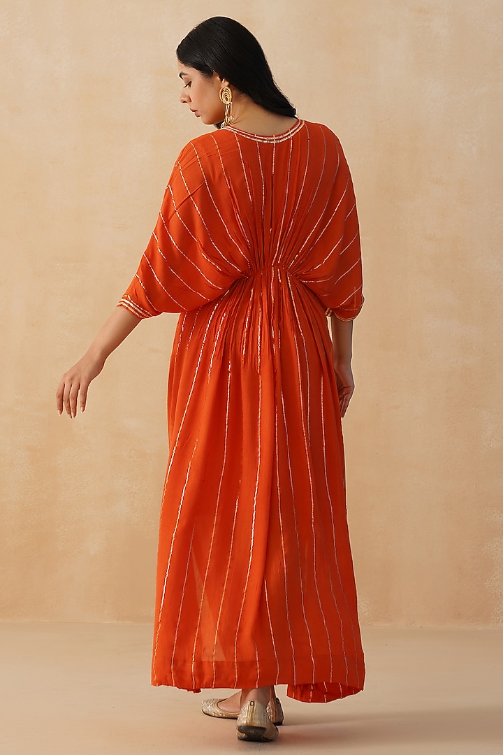 Orange Rayon Lurex Crepe Kaftan by Palak & Mehak at Pernia's Pop Up Shop