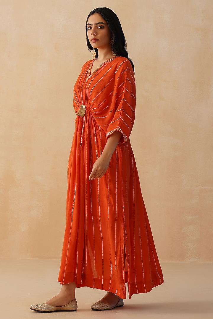 Orange Rayon Lurex Crepe Kaftan by Palak & Mehak at Pernia's Pop Up Shop