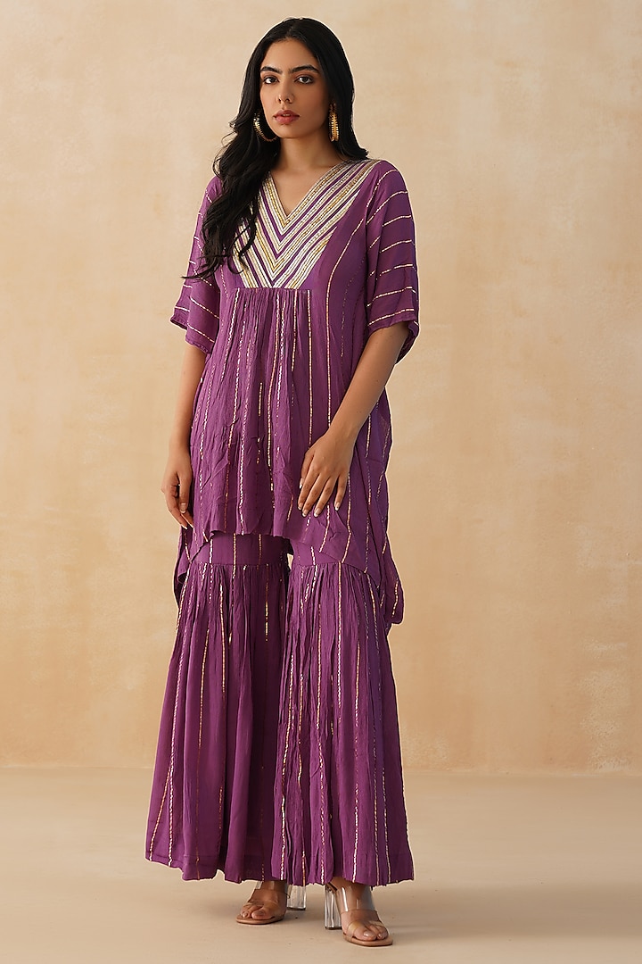 Purple Rayon Crepe Lurex Sharara Set by Palak & Mehak