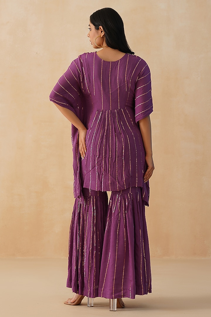 Purple Rayon Crepe Lurex Sharara Set by Palak & Mehak at Pernia's Pop Up Shop