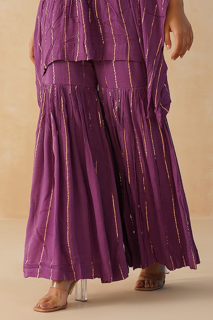 Purple Rayon Crepe Lurex Sharara Set by Palak & Mehak at Pernia's Pop Up Shop