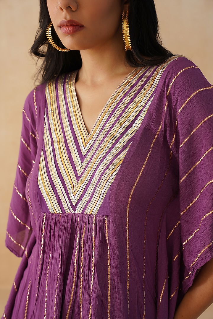 Purple Rayon Crepe Lurex Sharara Set by Palak & Mehak at Pernia's Pop Up Shop