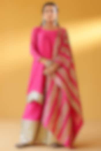 Rani Pink Pure Soft Chanderi Gold Gota Embroidered Party Wear Sharara Set by Palak & Mehak at Pernia's Pop Up Shop