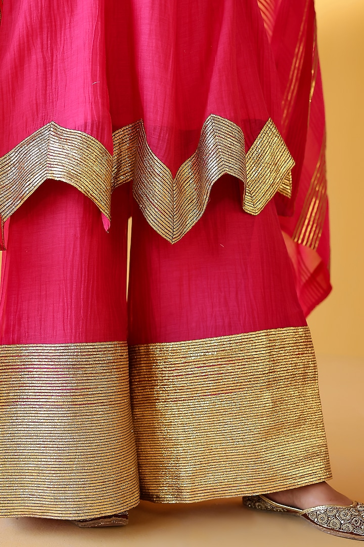 Rani Pink Pure Soft Chanderi Gold Gota Embroidered Party Wear Sharara Set by Palak & Mehak at Pernia's Pop Up Shop