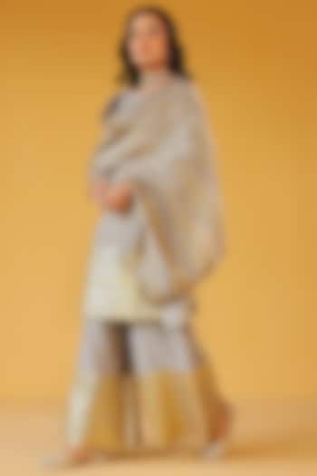 Grey Pure Soft Chanderi Gold Gota Embroidered Party Wear Sharara Set by Palak & Mehak at Pernia's Pop Up Shop