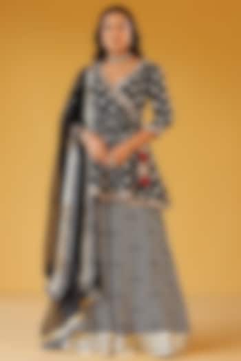 Black Pure Crepe Gota Embroidered Palazzo Pant Set by Palak & Mehak at Pernia's Pop Up Shop