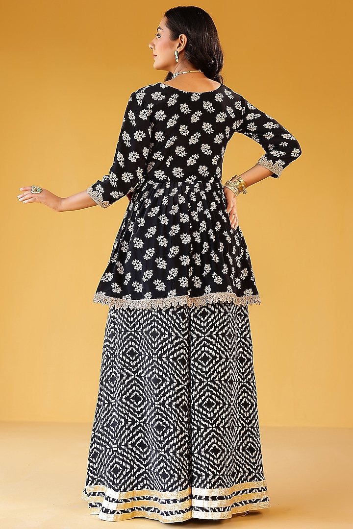 Black Pure Crepe Gota Embroidered Palazzo Pant Set by Palak & Mehak at Pernia's Pop Up Shop