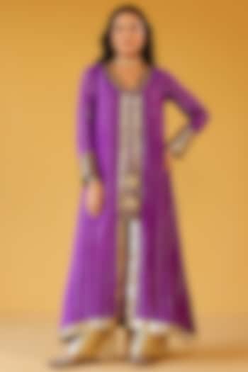 Royal Purple Rayon Crepe Gota Hand Embellished Jacket Set by Palak & Mehak at Pernia's Pop Up Shop