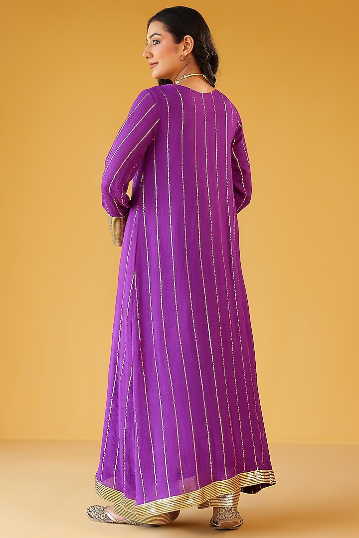 Royal Purple Rayon Crepe Gota Hand Embellished Jacket Set by Palak & Mehak at Pernia's Pop Up Shop