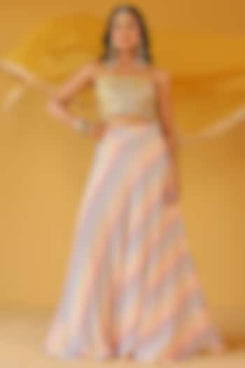 Multi-Colored Chanderi Gota Embellished Lehenga Set by Palak & Mehak at Pernia's Pop Up Shop