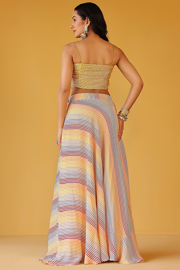 Multi-Colored Chanderi Gota Embellished Lehenga Set by Palak & Mehak at Pernia's Pop Up Shop