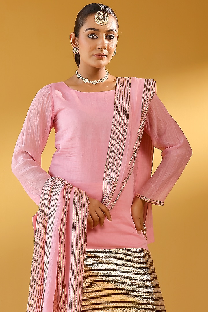 Off-White Pure Soft Chanderi Gold Gota Embroidered Party Wear Sharara Set by Palak & Mehak at Pernia's Pop Up Shop