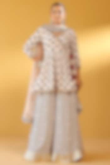 Cream Pure Crepe Gota Embroidered Palazzo Pant Set by Palak & Mehak at Pernia's Pop Up Shop