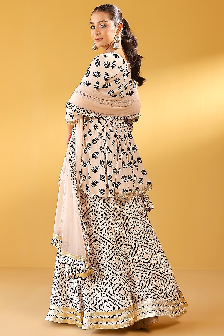 Cream Pure Crepe Gota Embroidered Palazzo Pant Set by Palak & Mehak at Pernia's Pop Up Shop