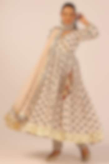 Cream Pure Crepe Party Wear Anarkali Set by Palak & Mehak at Pernia's Pop Up Shop