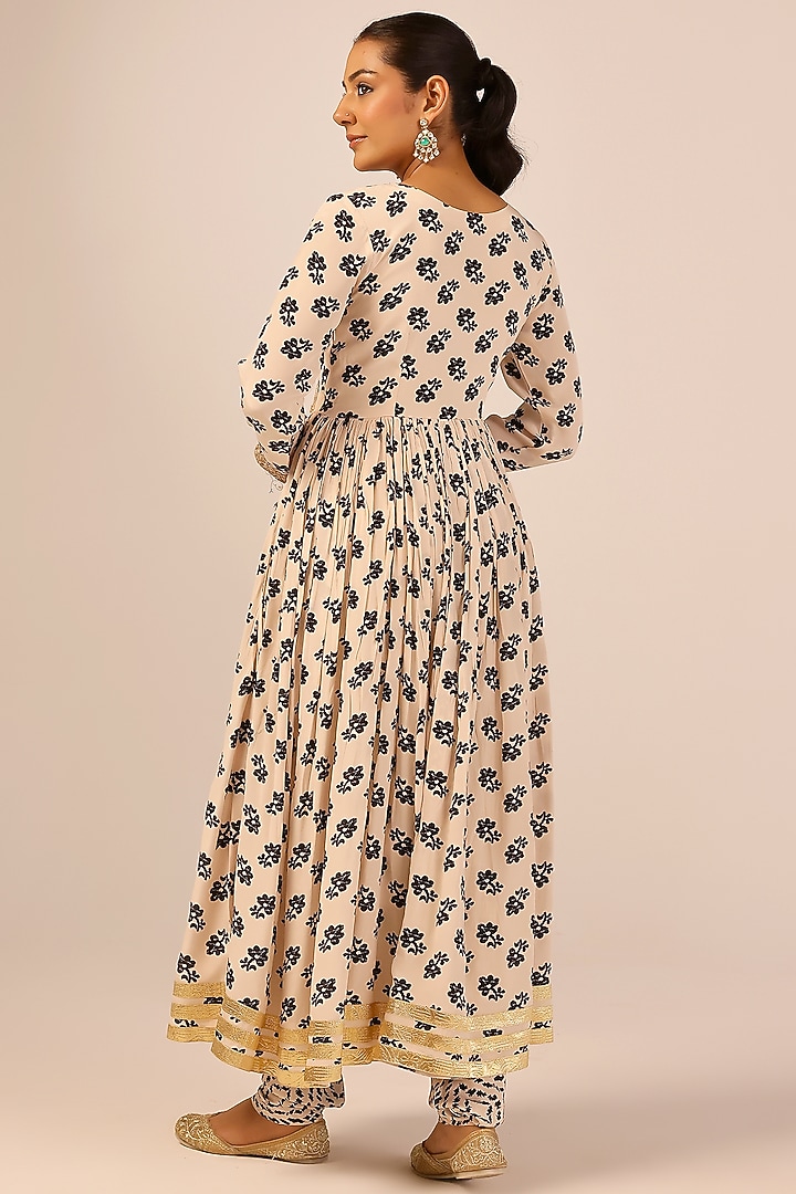 Cream Pure Crepe Party Wear Anarkali Set by Palak & Mehak at Pernia's Pop Up Shop