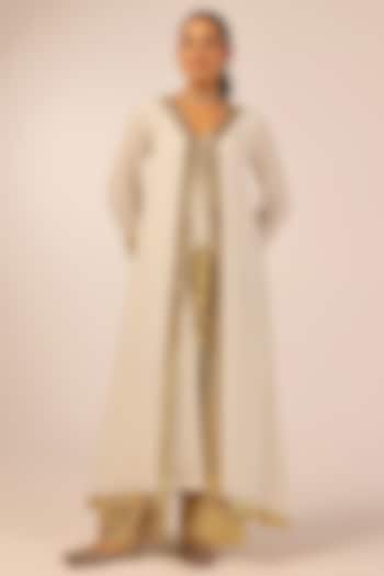 Light Grey Rayon Crepe Gota Hand Embellished Jacket Set by Palak & Mehak at Pernia's Pop Up Shop