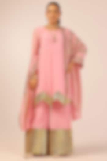 Light Pink Pure Soft Chanderi Gold Gota Embroidered Party Wear Sharara Set by Palak & Mehak at Pernia's Pop Up Shop