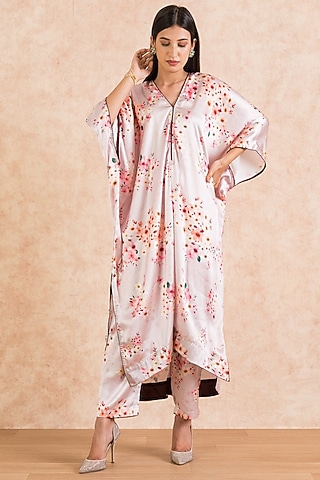 Lavender Floral Printed Kaftan Set by Palak & Mehak