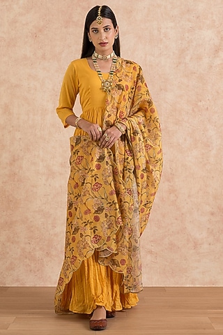 Mustard Cotton Anarkali Set by Palak & Mehak