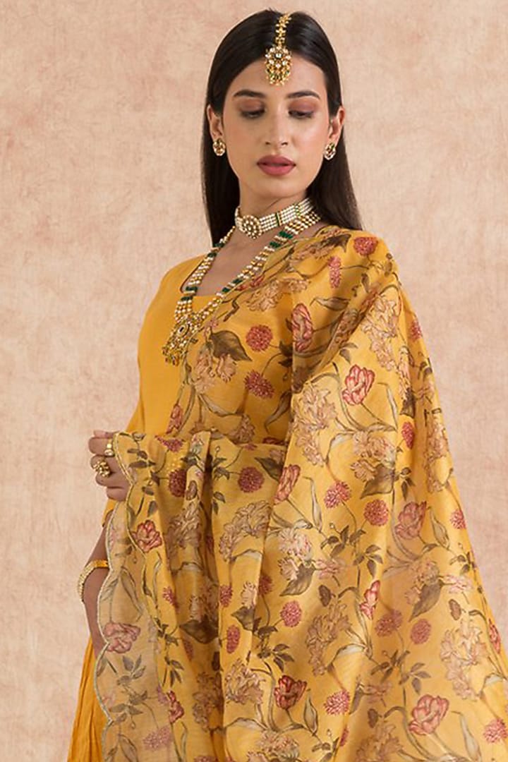 Mustard Cotton Anarkali Set by Palak & Mehak at Pernia's Pop Up Shop